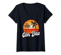 Mujer con Dao Retro Sunset Design Playa vietnamita Camiseta Cuello V