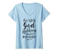Mujer con Dios Nada Imposible Escritura Verso de la Biblia Cristiano Camiseta Cuello V