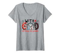 Mujer con Dios Todas Las Cosas Son posibles Navidad Natividad Amor Camiseta Cuello V