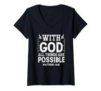 Mujer con Dios, Todo es Posible - Mateo 19:26 Camiseta Cuello V