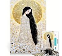 Mujer con Flores Blancas y halo Dorado Rompecabezas para Adultos 1000 Piezas Juego para estimular la Mente Piezas de Ajuste preciso y sin Costuras Actividad Relajante para Grupos en Interiores