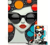 Mujer con Gafas de Sol y círculos de Colores Rompecabezas de 1000 Piezas Ejercicio Mental Divertido Piezas de Ajuste preciso Una Forma entretenida de Pasar el Tiempo Libre (50x75cm)