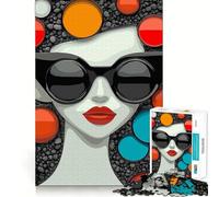 Mujer con Gafas de Sol y círculos de Colores Rompecabezas para Adultos,1000 Piezas Estimula la Mente Juego de Corte preciso Alineación Actividad para Fortalecer los Lazos Familiares (38x26cm)