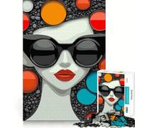 Mujer con Gafas de Sol y círculos de Colores Rompecabezas para Adultos de 1000 Piezas Juego de estimulación cognitiva Diseño Ajustado sin Huecos Regalo de cumpleaños Juguete para ejercitar la Mente