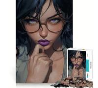 Mujer con Gafas y Labios morados Rompecabezas de 1000 Piezas Juego Mental Divertido Piezas de Ajuste preciso Actividad Relajante para Grupos en Interiores (38x52cm)