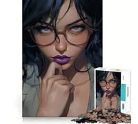 Mujer con Gafas y Labios morados Rompecabezas de 1000 Piezas Juego Mental Divertido Piezas de Ajuste preciso Actividad Relajante para Grupos en Interiores (38x26cm)