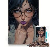 Mujer con Gafas y Labios morados Rompecabezas para Adultos de 1000 Piezas Juego de Entrenamiento cognitivo Encaje Huecos Actividad Relajante para la Mente (50x75cm)