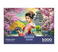 Mujer con Kimono Jardín Japonés Puzzle de 1000 Piezas Puzzle para Adultos Escena de Cerezos Juego para Familia Decoración Relajación Regalo 52x38cm/1000pcs