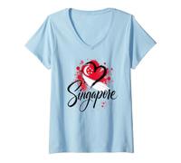 Mujer con la Bandera en Forma de corazón «I Love Singapore Travel», Orgullo del sudeste asiático Camiseta Cuello V