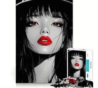 Mujer con Labios Rojos,Rompecabezas de 1000 Piezas,Juego de ingenio,Troquelado de Alta precisión,pasatiempo Fascinante para Momentos de Ocio (38x52cm)