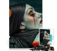 Mujer con lágrimas de Sangre,Rompecabezas para Adolescentes de 1000 Piezas,Juego de Memoria,componentes Resistentes y de fácil manejo,portátil y fácil de Transportar (38x26cm)