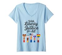 Mujer Con Libertad y Justicia para Todos Protesta Libertad 4 de Julio Camiseta Cuello V