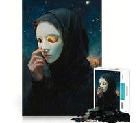 Mujer con máscara bajo un Cielo Estrellado Rompecabezas de 1000 Piezas para Adultos Juego de concentración Mental Corte láser Diversión Nocturna en Familia (38x26cm)