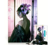 Mujer con máscara de Mariposa y Lirio Rompecabezas de 1000 Piezas Diversión para ejercitar la Mente Piezas de Ajuste preciso Un pasatiempo Fascinante para los Momentos de Ocio (50x75cm)