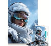 Mujer con Ropa de esquí en montañas Nevadas Rompecabezas de 1000 Piezas Diversión cognitiva Componentes Resistentes y de fácil Limpieza Momento de Tranquilidad Ejercicio Mental en casa (38x52cm)