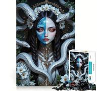 Mujer con Serpientes y Corona Floral Rompecabezas de 1000 Piezas para Adolescentes Juego de Memoria Divertido Componentes Resistentes y de fácil manejo Portátil y fácil de Transportar Juego Divertido