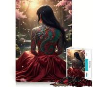 Mujer con Tatuaje de dragón en Flor de Cerezo Rompecabezas para Adolescentes 1000 Piezas Juego de Habilidades mentales Corte láser para un Tiempo de relajación Ejercicios mentales en casa