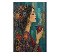 Mujer con Taza de té Puzzle 1000 Piezas de Madera, Reto de Montaje