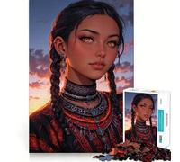 Mujer con Trenzas y Joyas︰ Oráculo del crepúsculo carmesí Rompecabezas de 1000 Piezas Juego de Habilidad Mental Troquelado de Alta precisión Pasatiempo Fascinante para Momentos de Ocio (38x52cm)