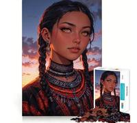 Mujer con Trenzas y Joyas︰ Oráculo del crepúsculo carmesí Rompecabezas de 1000 Piezas para Adultos Piensa,Entrena,Juega,Cierre Firme,sin Piezas Sueltas aliviar el estrés (50x75cm)