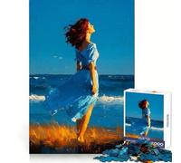 Mujer con Vestido Azul Junto al mar Rompecabezas de 1000 Piezas para Adultos Estimula la función cognitiva Escapada Consciente Cierre hermético Regalo Ideal para Las Fiestas (50x75cm)