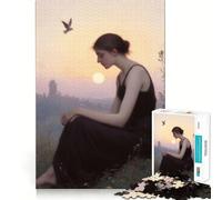 Mujer con Vestido Negro al Atardecer Rompecabezas para Adolescentes 1000 Piezas Juego de Habilidades mentales Corte láser para un Tiempo de Tranquilidad y Ejercicio Mental casa (38x26cm)