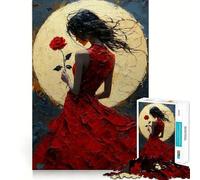 Mujer con Vestido Rojo y Rosa Rompecabezas para Adolescentes 1000 Piezas Juego de Habilidades mentales Corte láser para un Tiempo de relajación y Ejercicio Mental casa (50x75cm)