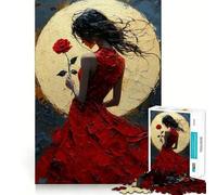 Mujer con Vestido Rojo y Rosa Rompecabezas para Adolescentes 1000 Piezas Juego para estimular la Mente Piezas sin Rebabas y de Corte Limpio Fácil de Aprender Diversión para Toda la Familia (38x26cm)