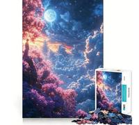 Mujer con Vestido Rosa bajo Cielo Iluminado por la Luna Rompecabezas de 1000 Piezas para Adultos Juego Que estimula la Mente Superficie Lisa y sin Rebabas Un pasatiempo Fascinante para los Momentos