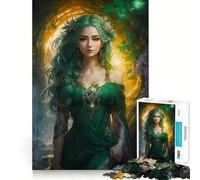 Mujer con Vestido Verde Rompecabezas de 1000 Piezas Diversión para ejercitar la Mente Piezas de Ajuste preciso Un pasatiempo Fascinante para los Momentos de Ocio (38x26cm)