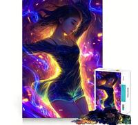 Mujer con Vestido y Luces de neón Rompecabezas de 1000 Piezas Juego de ingenio Troquelado de Alta precisión Un pasatiempo Fascinante para los Momentos de Ocio (50x75cm)