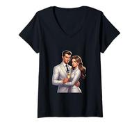 Mujer Concepto de éxito de Pareja de Poder Elegante Camiseta Cuello V