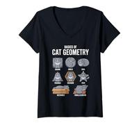 Mujer Conceptos básicos de Geometría del Gato Maestro de matemáticas de Regreso a Clases Camiseta Cuello V
