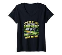 Mujer Conciencia Ambiental Divertida de la turbina eólica de la energía renovable Camiseta Cuello V