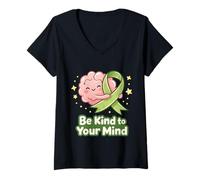 Mujer Conciencia de la Cinta Verde de la Salud Mental - Kind to Mind Kawaii Camiseta Cuello V
