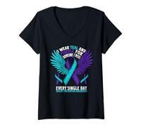 Mujer Conciencia de prevención del suicidio Cinta púrpura Salud Camiseta Cuello V