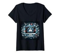 Mujer Conciencia de Seguridad cibernética para sobrevivientes de Phishing Manténgase Alerta Camiseta Cuello V