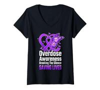 Mujer Conciencia de Sobredosis Rompiendo el Silencio Salvando Vidas Camiseta Cuello V