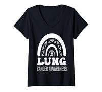 Mujer Conciencia del cáncer de pulmón Cinta Blanca Arco Iris Hombres Mujeres niños Camiseta Cuello V