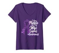 Mujer Conciencia del Lupus Llevo Morado para mi Esposa Cinta Camiseta Cuello V