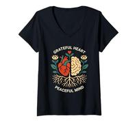Mujer Conciencia Plena Corazón Cerebro Paz Interior Equilibrio Camiseta Cuello V