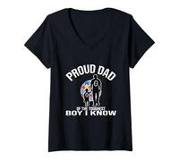 Mujer Conciencia sobre el Autismo Padre Hijo Autista Niños Niño Autismo Papá Hijo Camiseta Cuello V