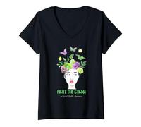 Mujer Conciencia sobre la Salud Mental Lucha contra el estigma Mariposa Arte Camiseta Cuello V