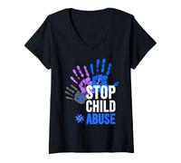 Mujer Concienciación sobre la prevención del abuso Infantil Camiseta Cuello V