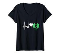 Mujer Concientización de Enfermedad renal Cinta Verde corazón Camiseta Cuello V