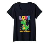Mujer Concientización sobre el autismo T-Rex Dinosaurio Autista Niños Concientización Niños Camiseta Cuello V