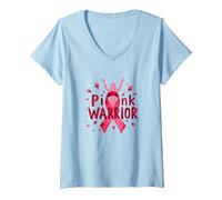 Mujer Concientización sobre el cáncer de Mama Pink Warrior Empoderando a Las Mujeres Camiseta Cuello V, Azul Bebé, S