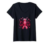 Mujer Concientización sobre el cáncer de Mama Pink Warrior Empoderando a Las Mujeres Camiseta Cuello V, Negro, S