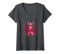 Mujer Concientización sobre el cáncer de Mama Pink Warrior Empoderando a Las Mujeres Camiseta Cuello V, Jaspeado Oscuro, S