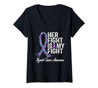 Mujer Concientización sobre el cáncer de tiroides Apoyo a su luchador guerrero Camiseta Cuello V